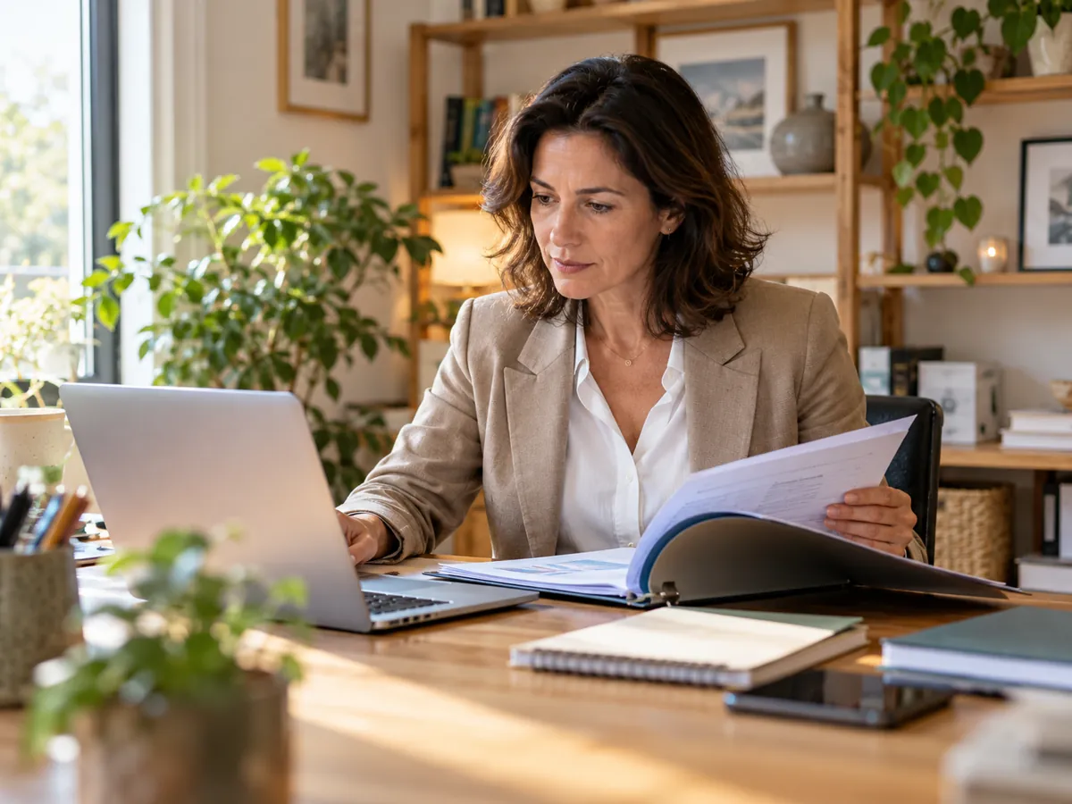Conseillère examinant un dossier de financement